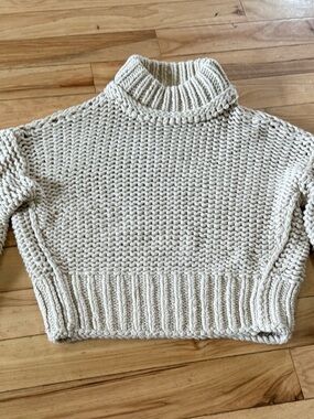 Free People Chunky Knit Sweater XS, cropped turtleneck, cream oversized Cozy